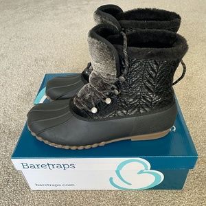 Baretraps Flash Black Snow Duck Boots Faux Fur Lace-Up